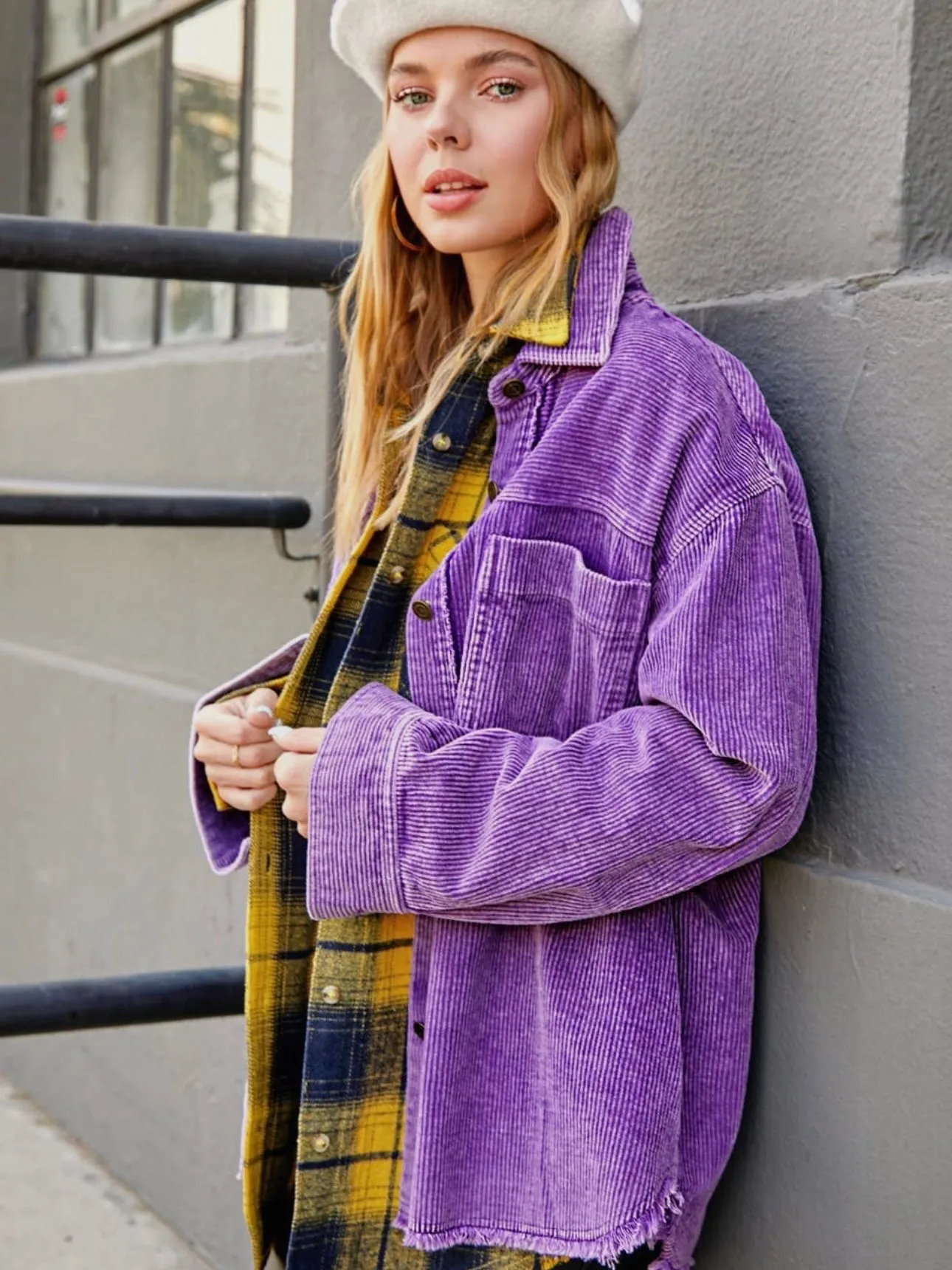 Washed Cord Shacket: Purple