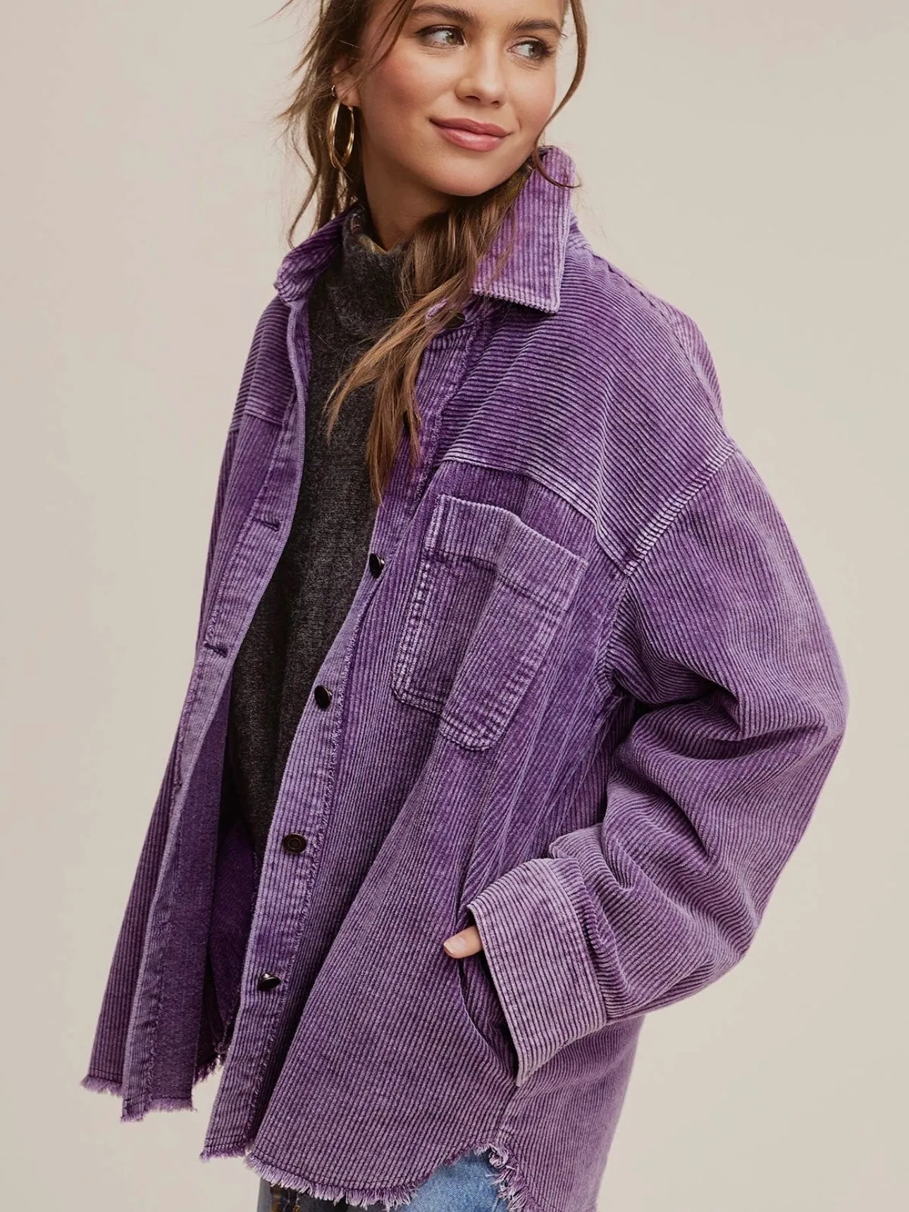 Washed Cord Shacket: Purple