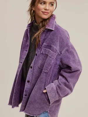Washed Cord Shacket: Purple