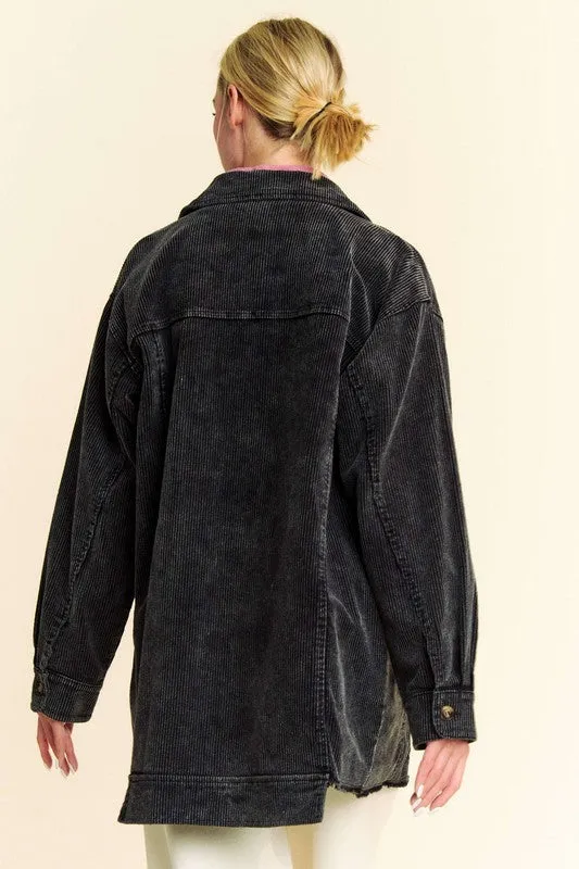 Washed Corduroy Raw Hem Button Up Jacket