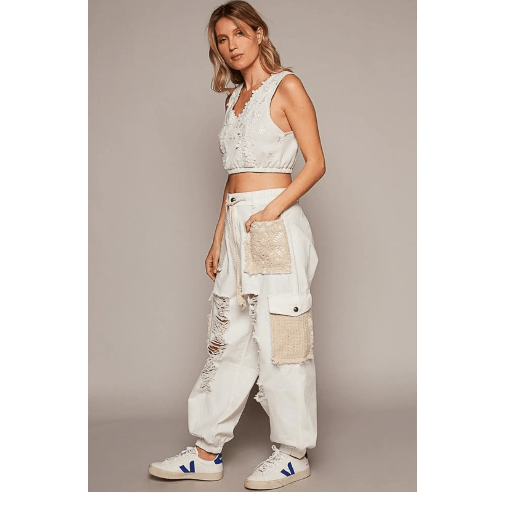 Washed Crochet Distressed Jeans