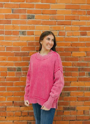 Washed Side Slit Oversized Sweater