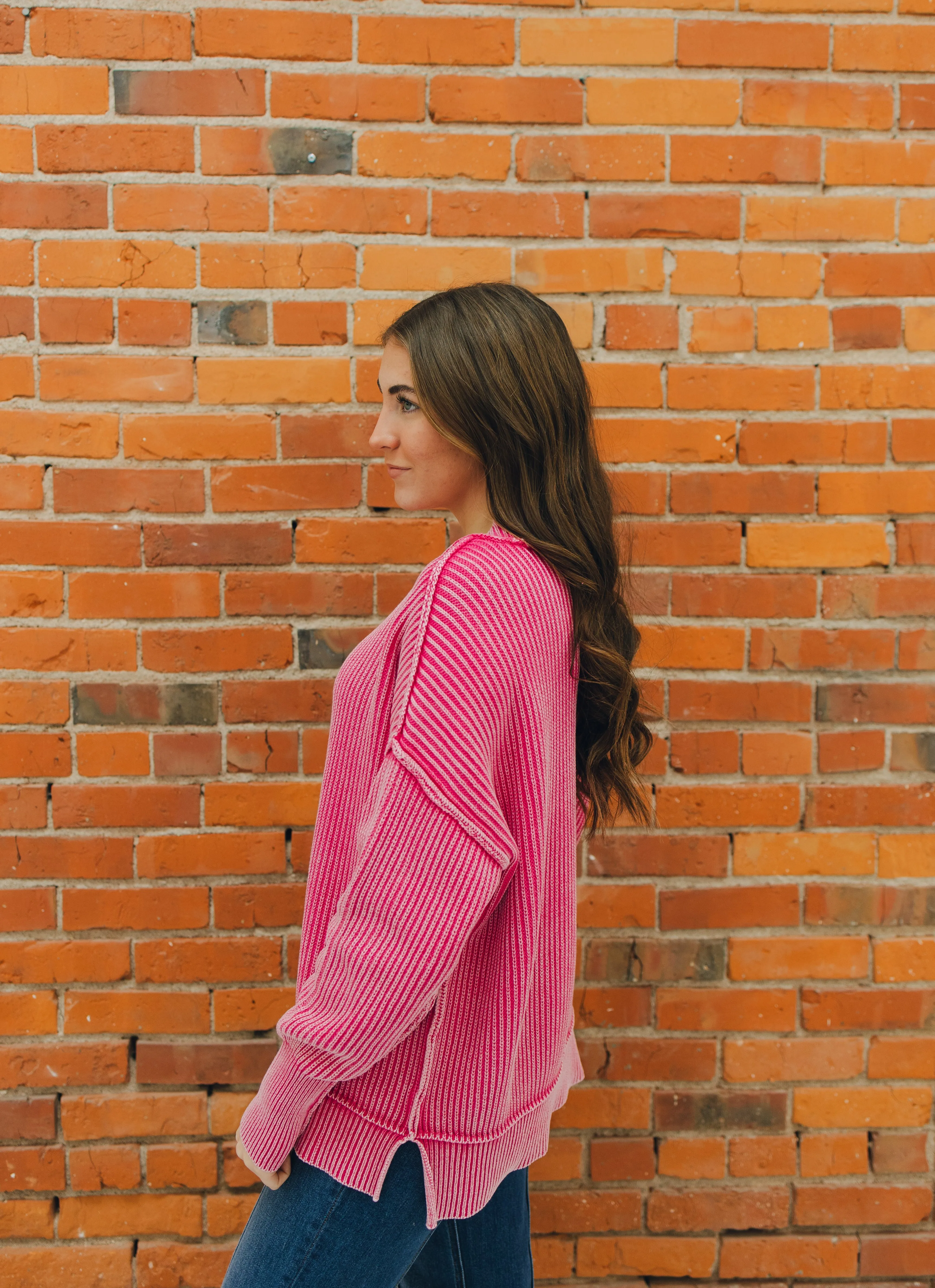 Washed Side Slit Oversized Sweater