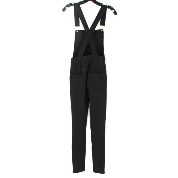 WeWoreWhat Black Stretch Denim High Rise Skinny Bib Overalls X-Small Jumpsuit XS
