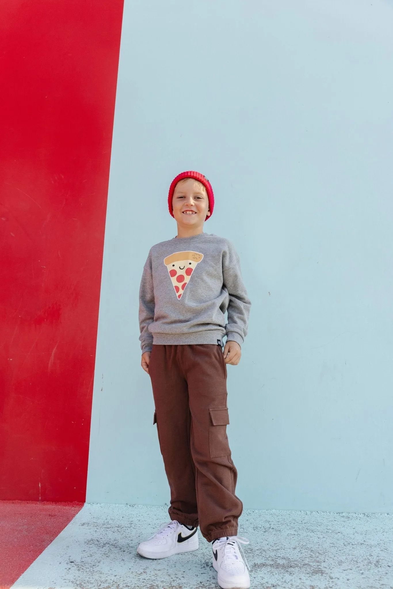 Whistle and Flute Kawaii Pizza Sweatshirt - Athletic Grey