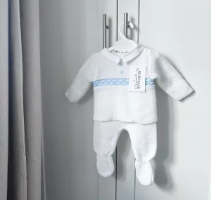 White & Blue Knitted Jumper & Pants Outfit - Felix