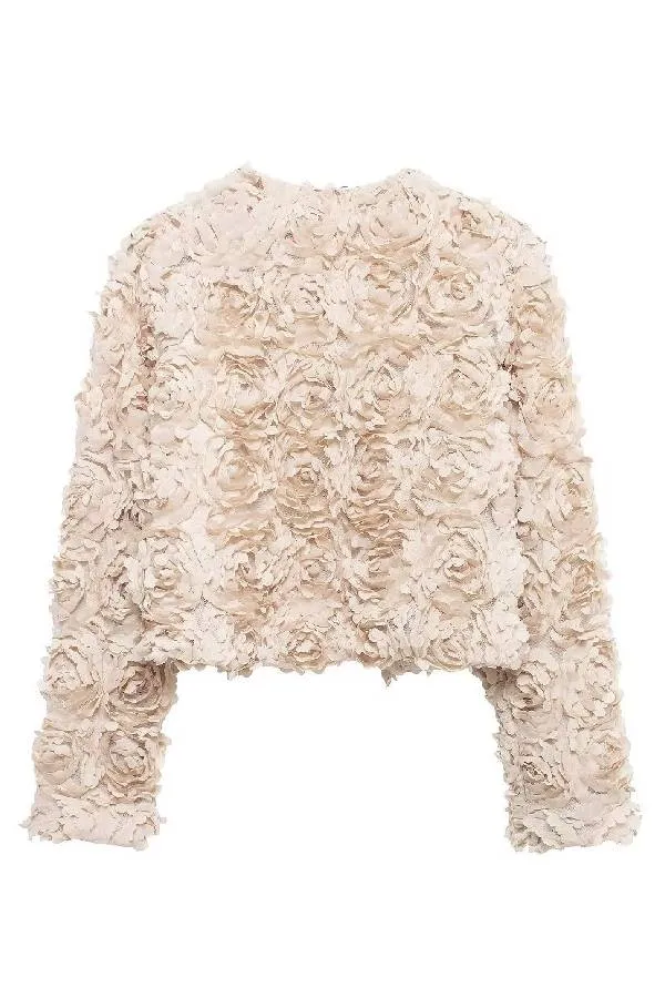 White Floral Textured Cropped Jacket