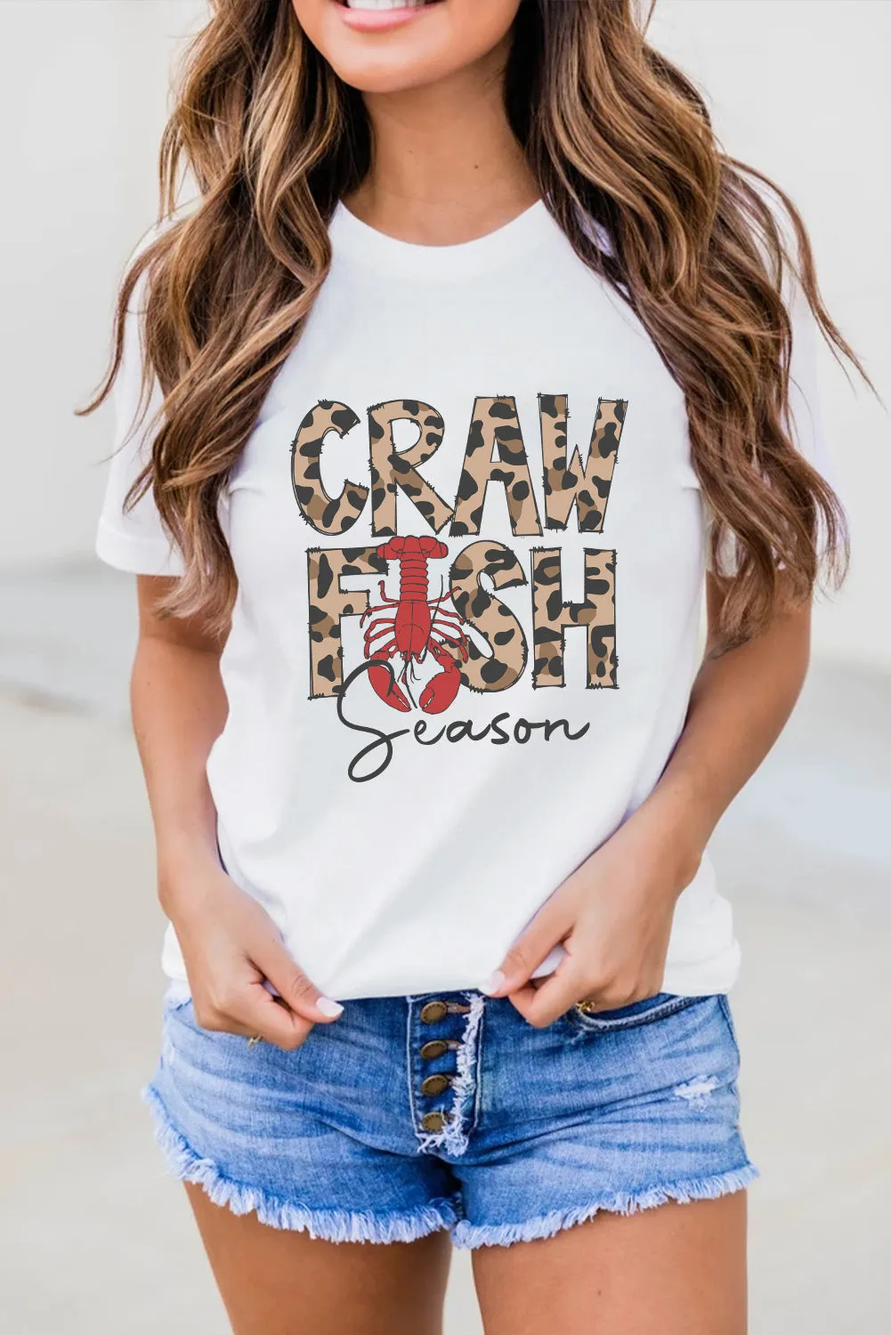 White Leopard CRAWFISH Season Lettering Casual Tee