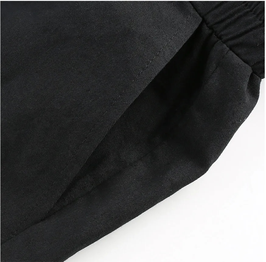 White Stripe Cargo Pants Women Trousers Pockets Patchwork Contrast Color High Waist Pants Hip Hop Capris