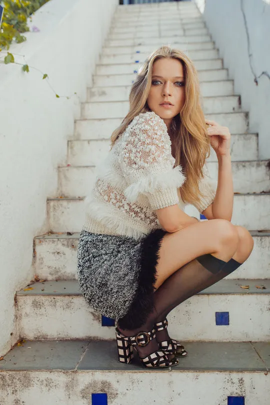 White Sundown Fringe Sweater