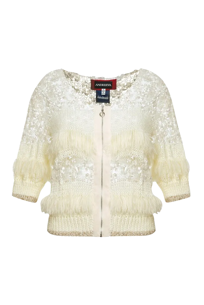 White Sundown Fringe Sweater