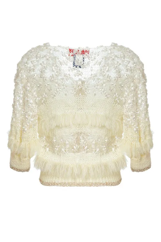 White Sundown Fringe Sweater