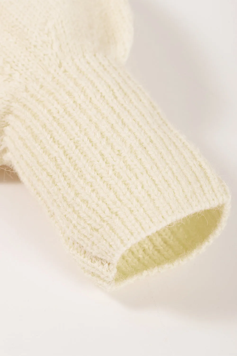 White Wavy Striped Pointelle Bishop Sleeve Sweater