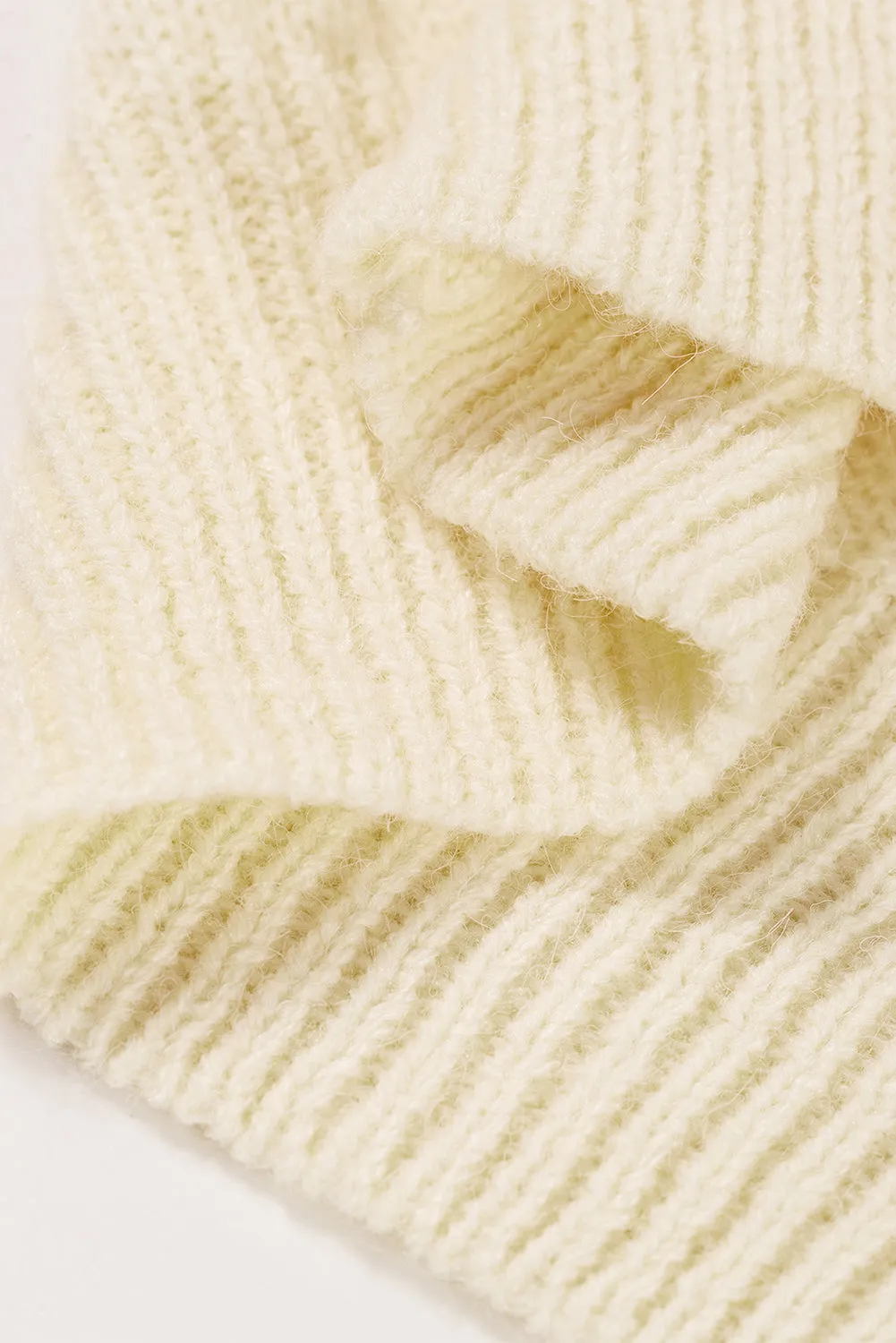 White Wavy Striped Pointelle Bishop Sleeve Sweater