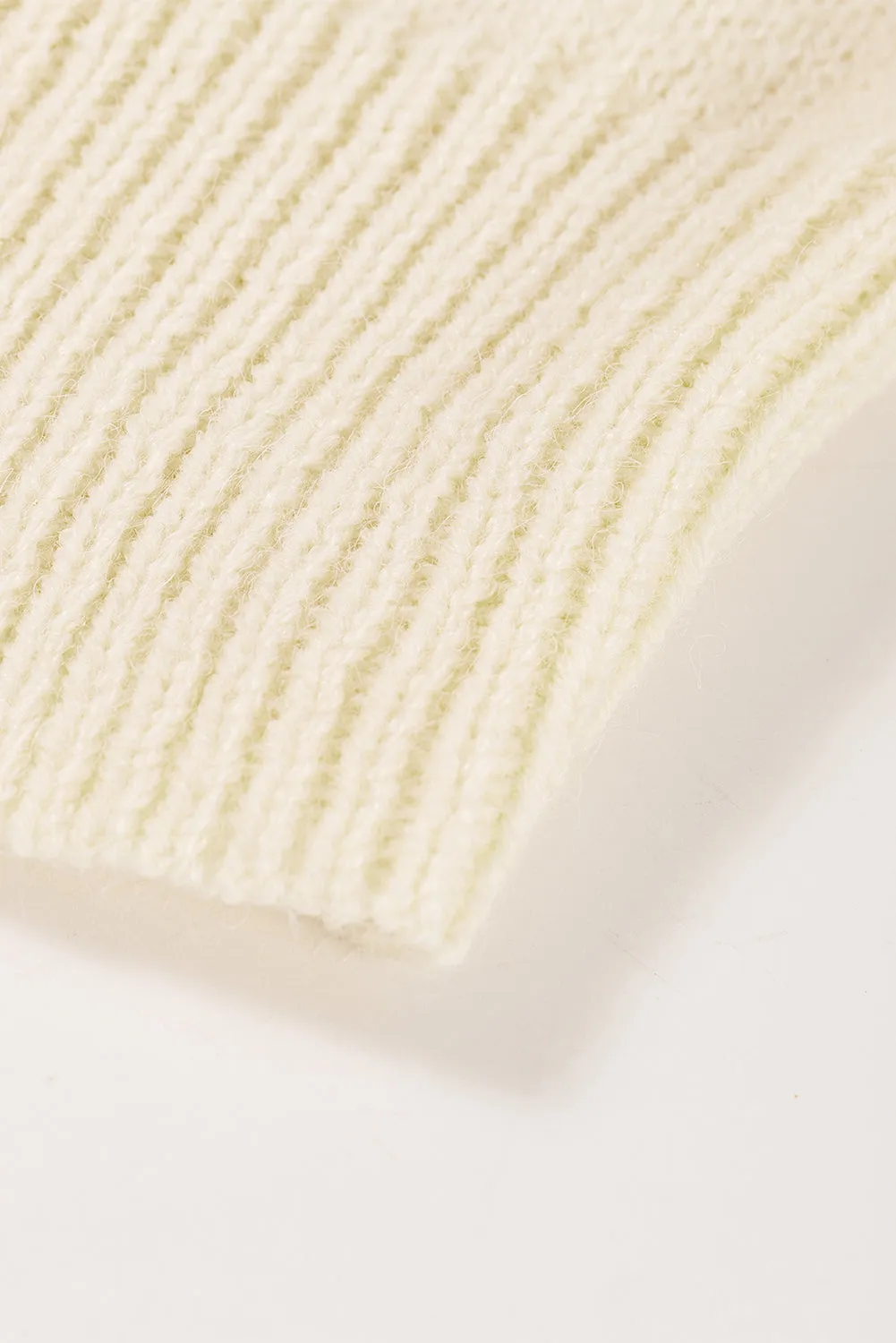 White Wavy Striped Pointelle Bishop Sleeve Sweater