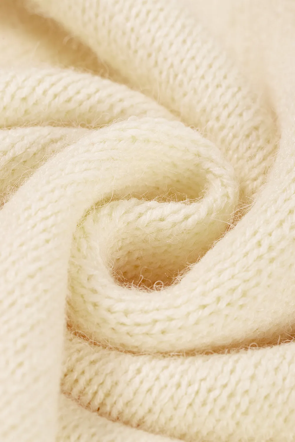 White Wavy Striped Pointelle Bishop Sleeve Sweater