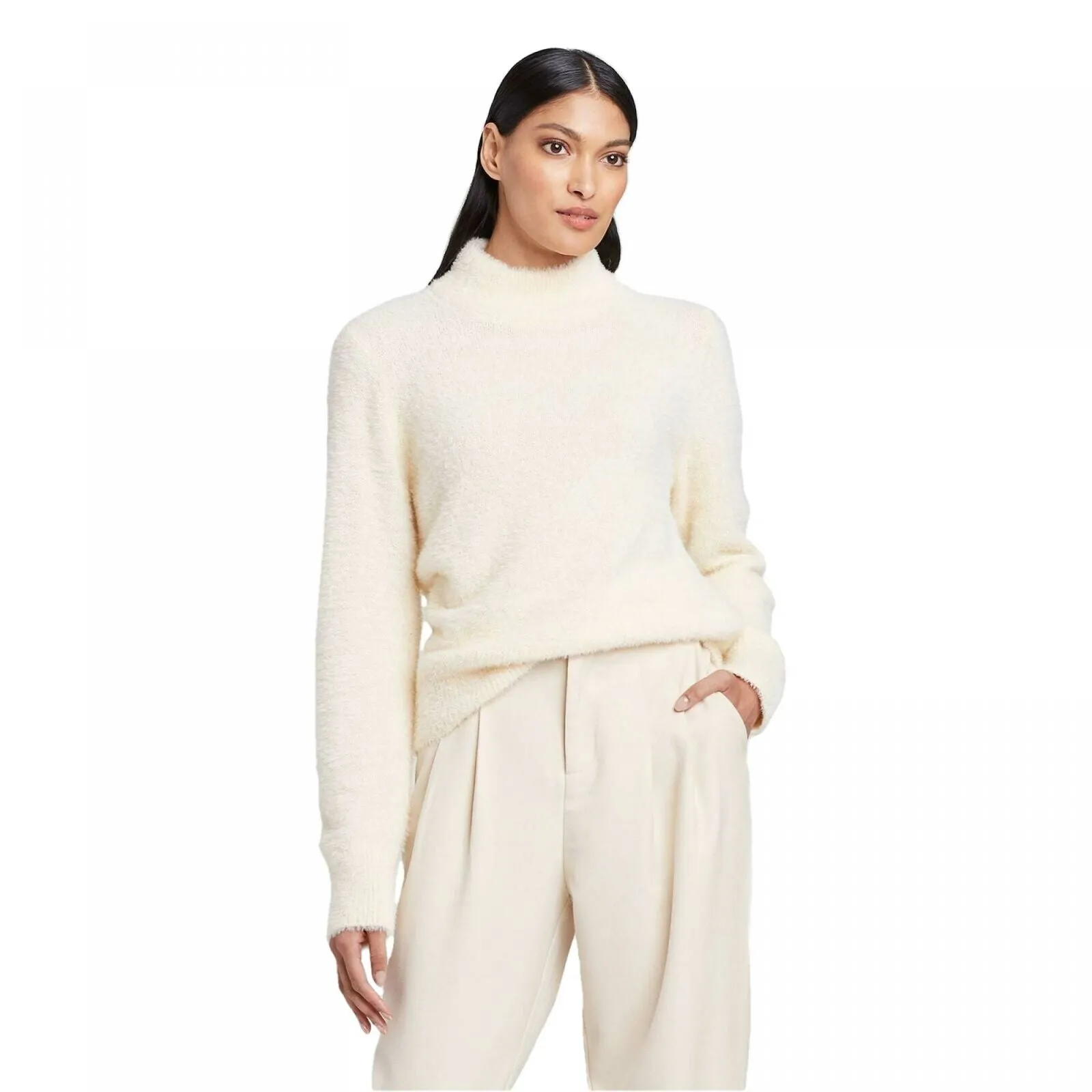 Who What Wear Women's Crewneck Fuzzy Pullover Sweater