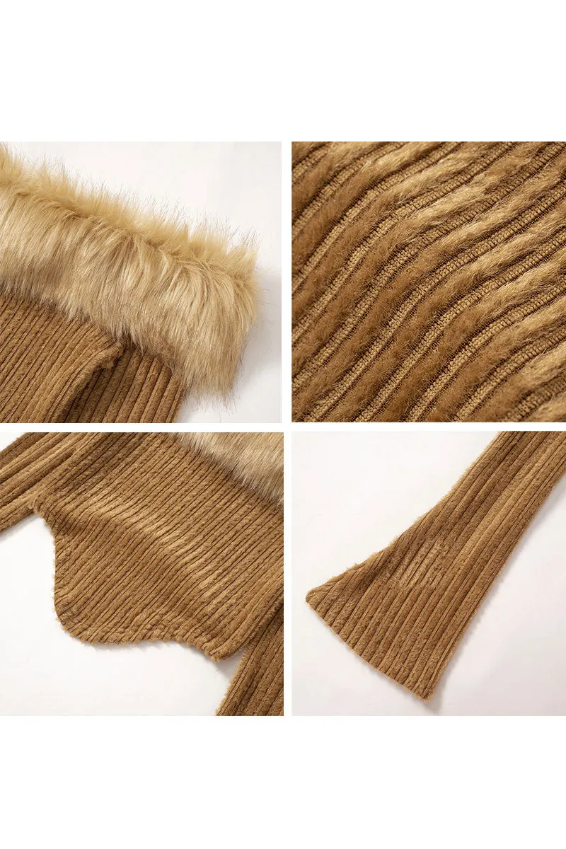 WI0281 Furry Off Shoulder Crop Shirt