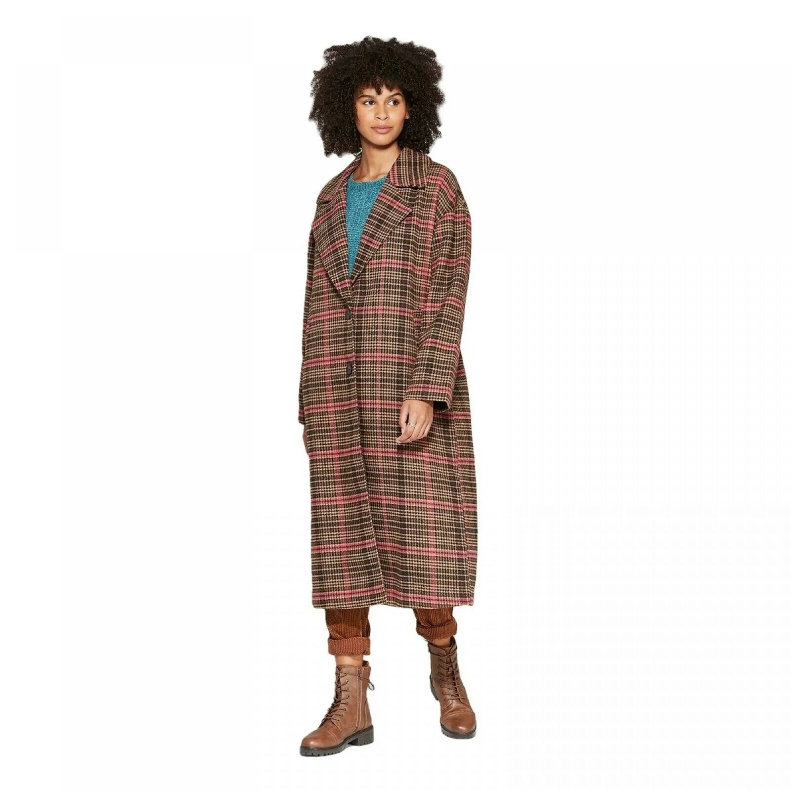 Wild Fable Women's Plaid Long Sleeve Oversized Button-Front Wool Coat