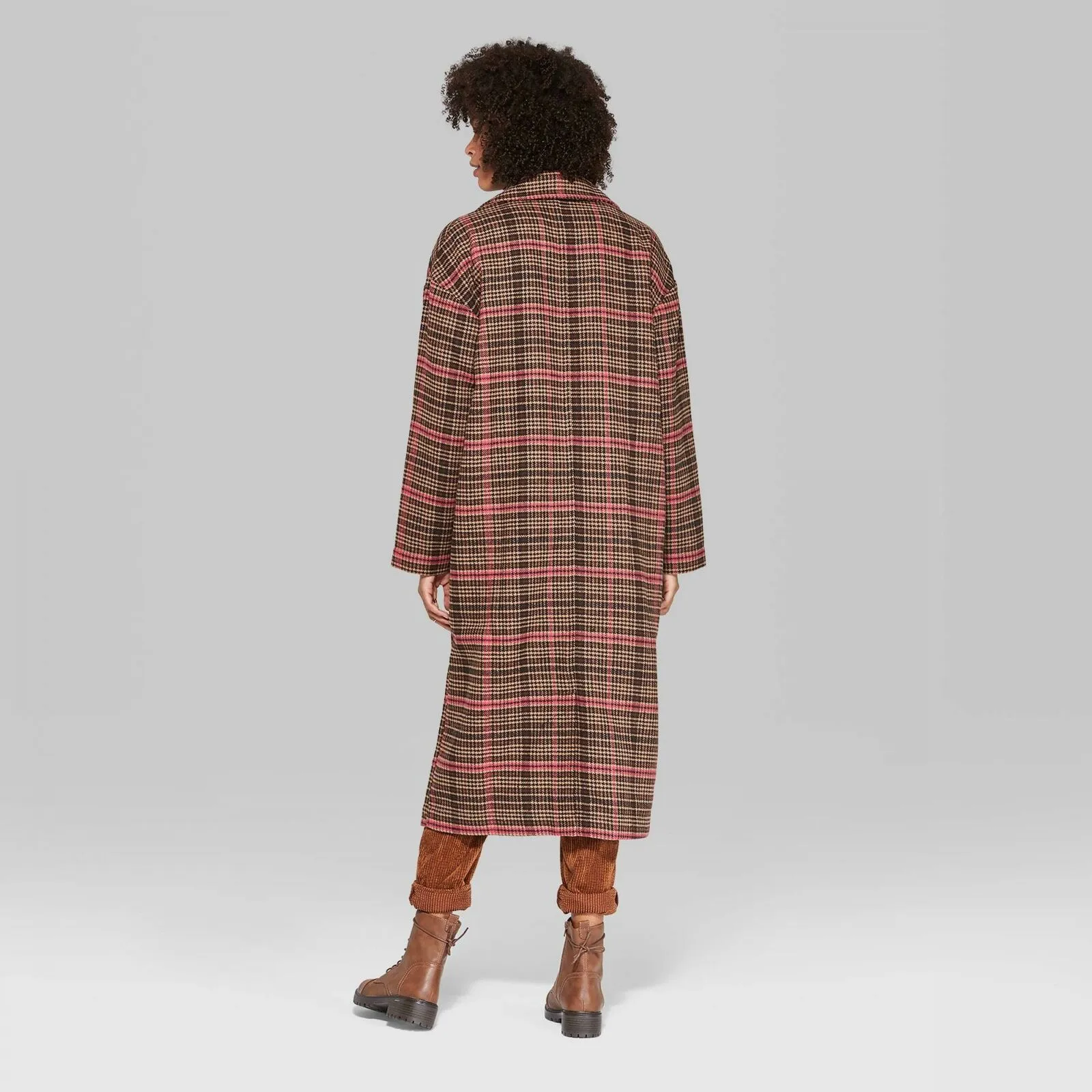 Wild Fable Women's Plaid Long Sleeve Oversized Button-Front Wool Coat
