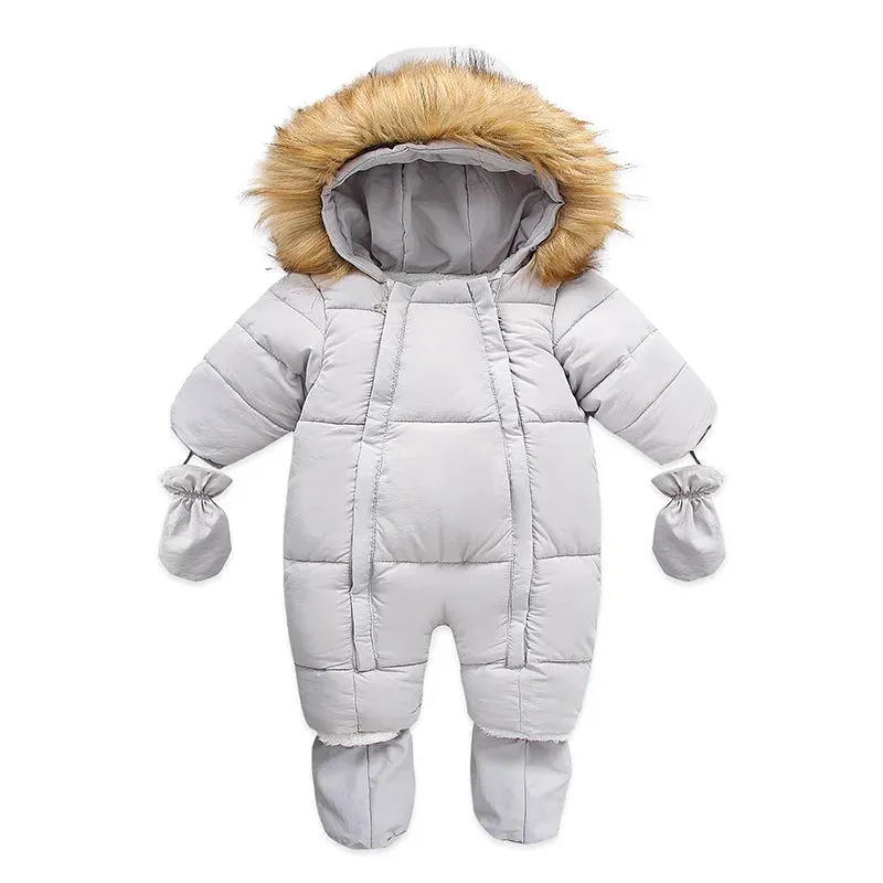 Winter Newborn Hooded Down Romper