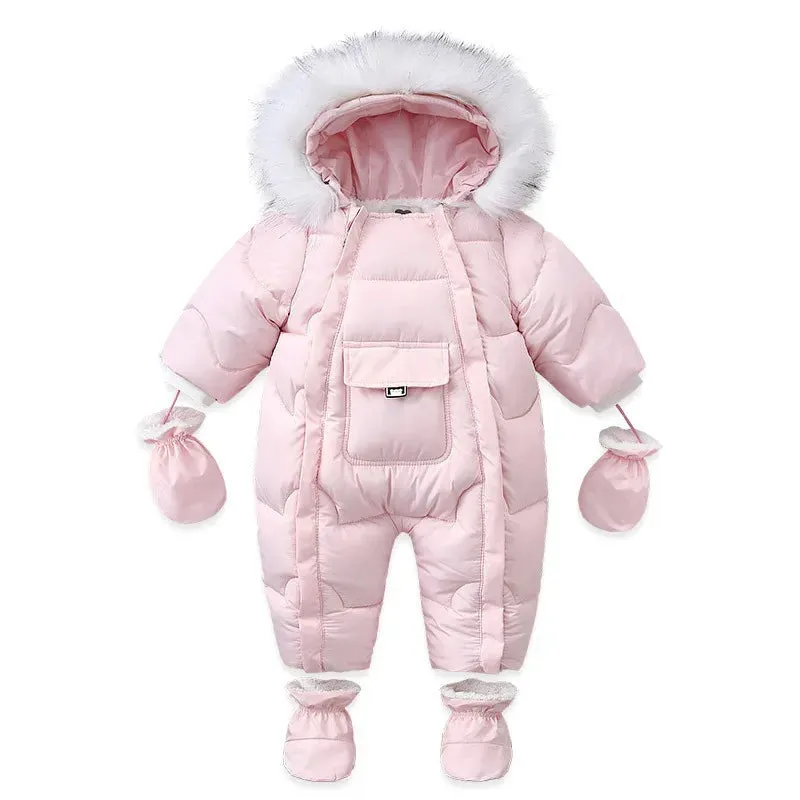 Winter Newborn Hooded Down Romper