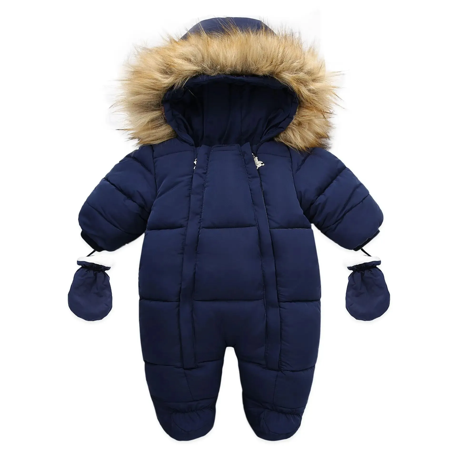 Winter Newborn Hooded Down Romper