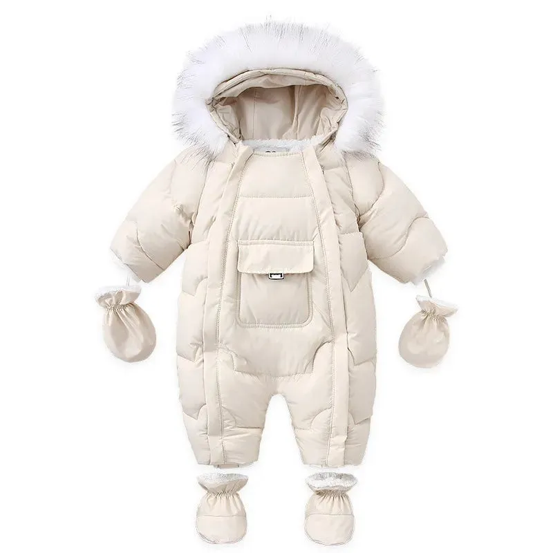 Winter Newborn Hooded Down Romper