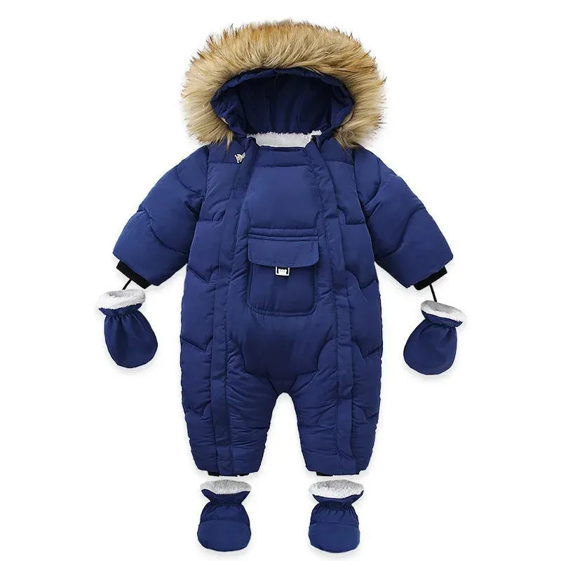 Winter Newborn Hooded Down Romper