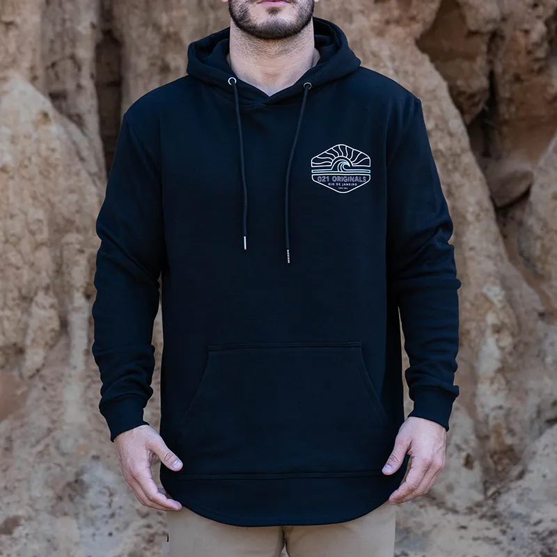 WIRE WAVE DROP CUT HOODIE - BLACK