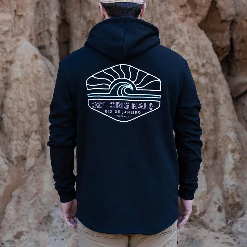 WIRE WAVE DROP CUT HOODIE - BLACK
