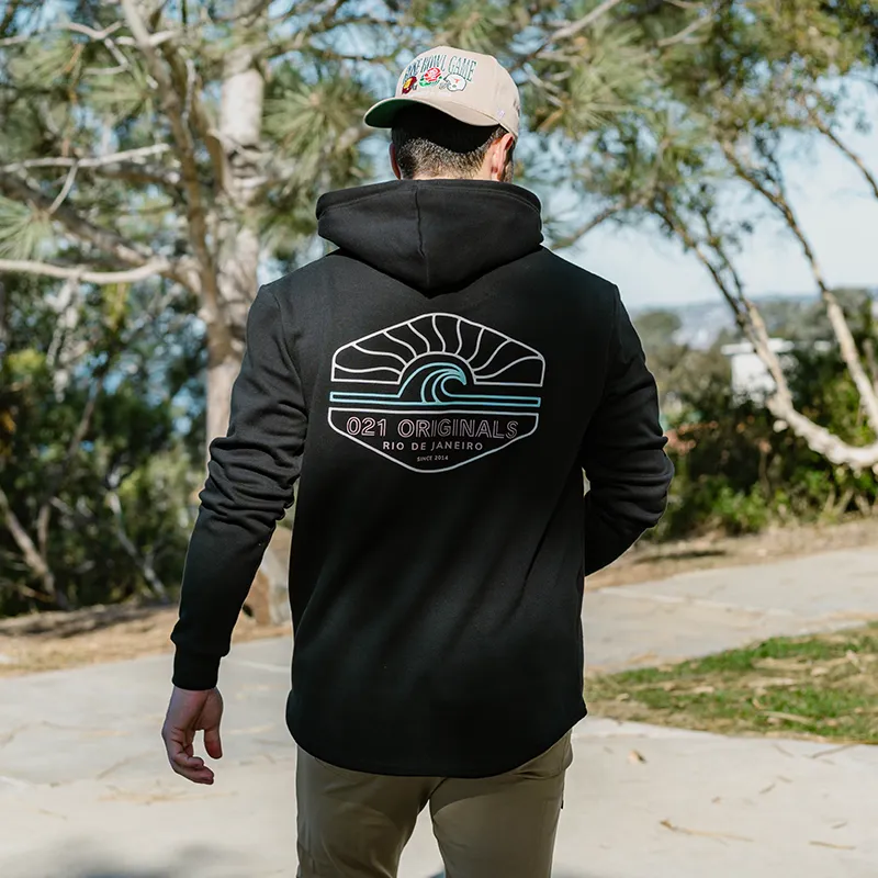 WIRE WAVE DROP CUT HOODIE - BLACK