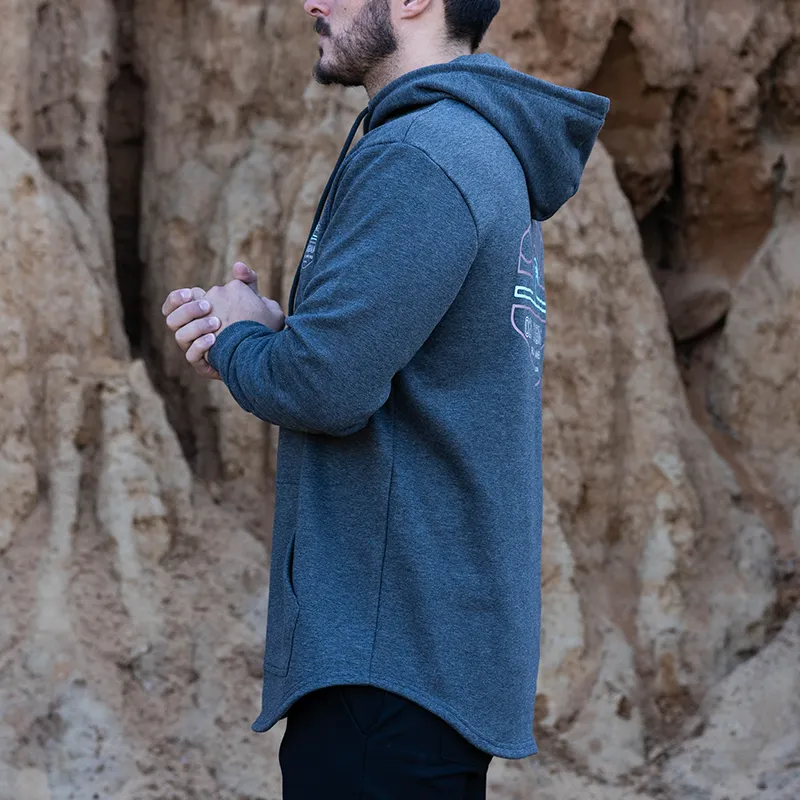 WIRE WAVE DROP CUT HOODIE - DARK HEATHER