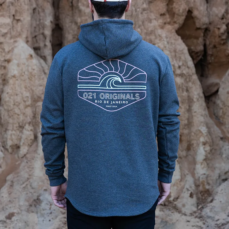 WIRE WAVE DROP CUT HOODIE - DARK HEATHER