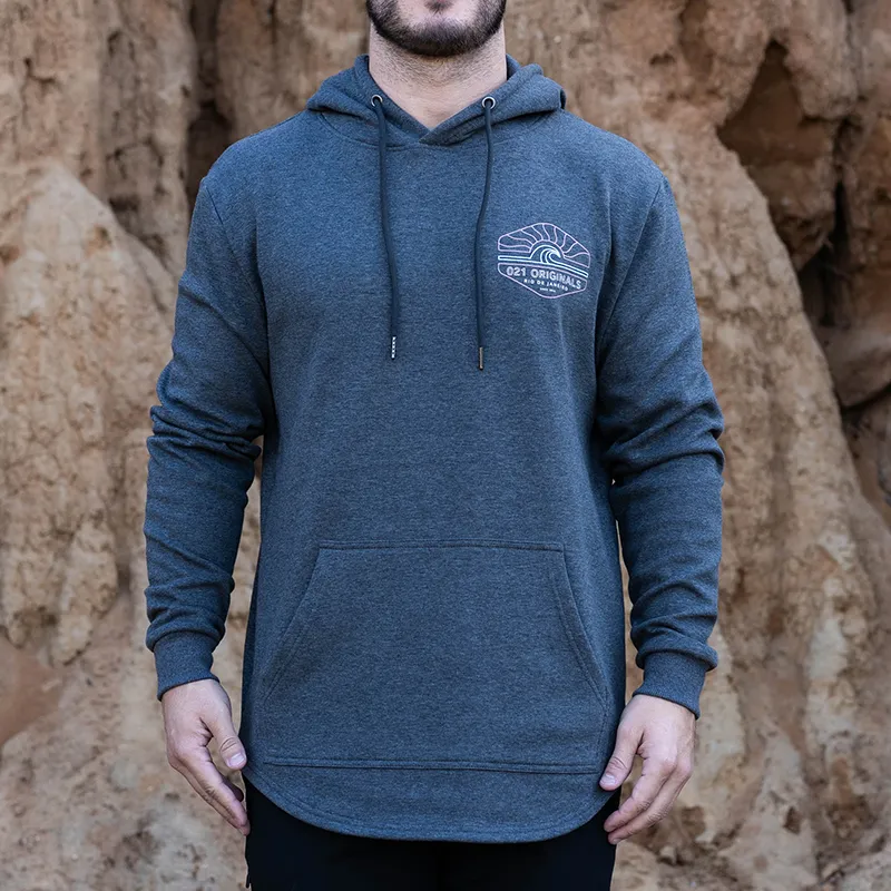 WIRE WAVE DROP CUT HOODIE - DARK HEATHER