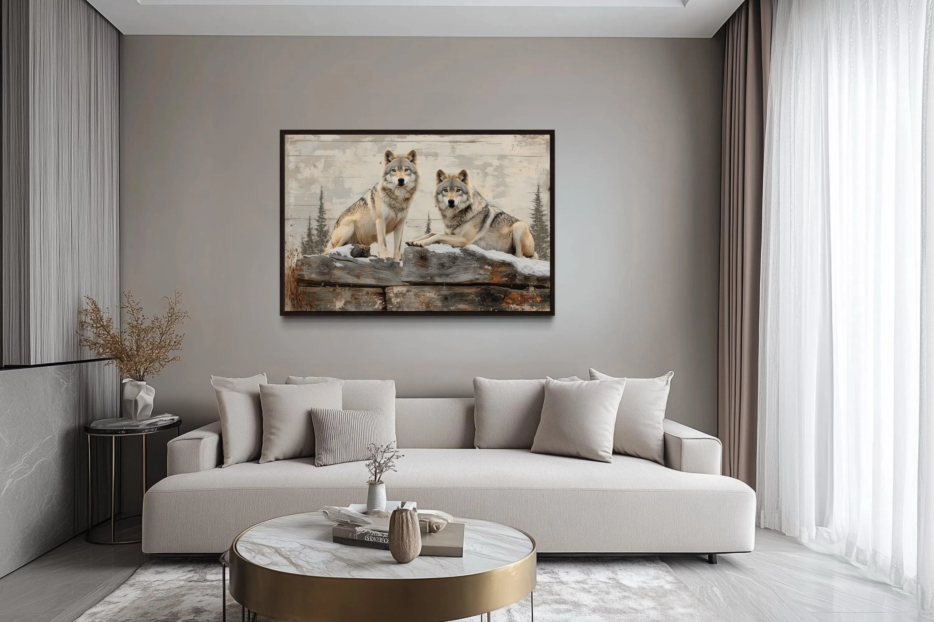 Wolves In The Forest Painting On Wood Rustic Canvas Wall Art