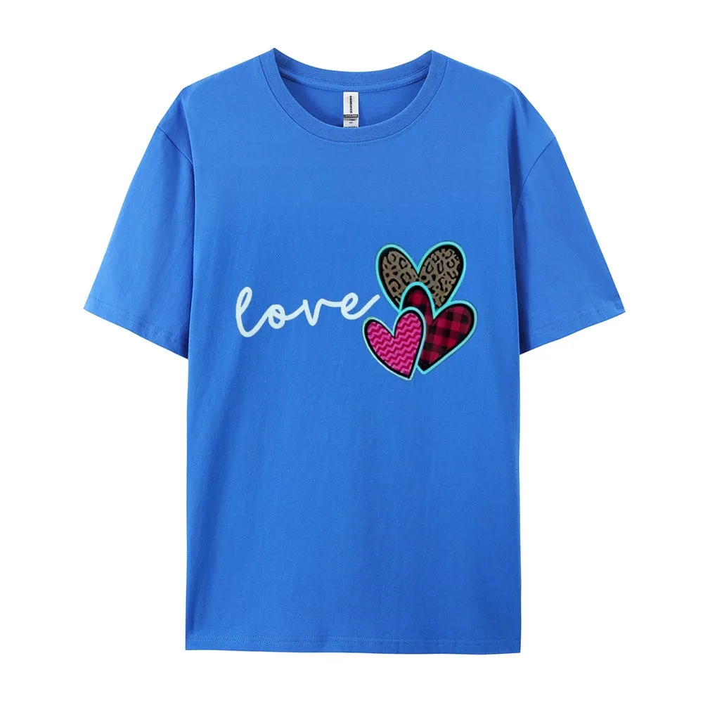 Women Love Leopard Heart Valentine's Day Print  Graphic T-shirt