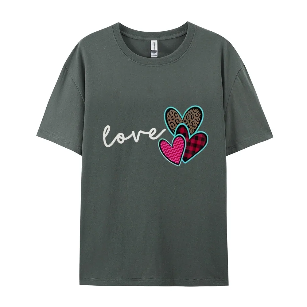 Women Love Leopard Heart Valentine's Day Print  Graphic T-shirt