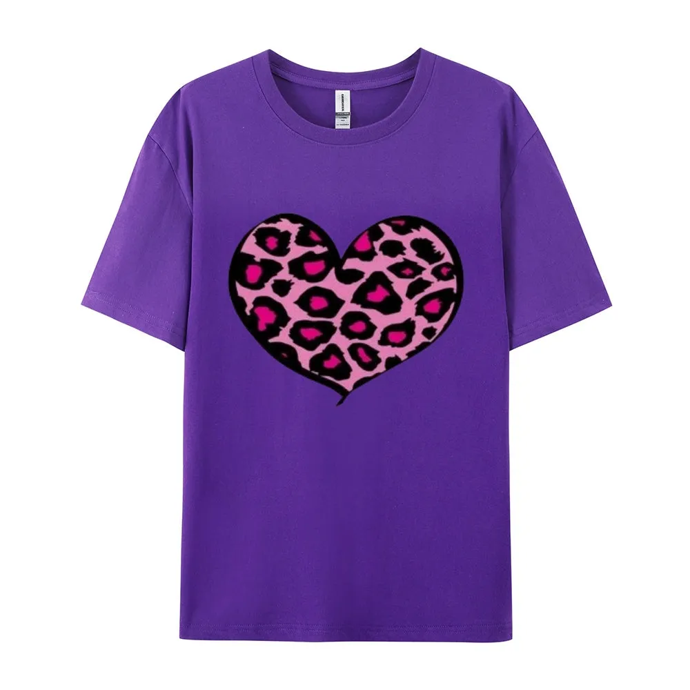 Women Love Leopard Heart Valentine's Day Print  Graphic T-shirt