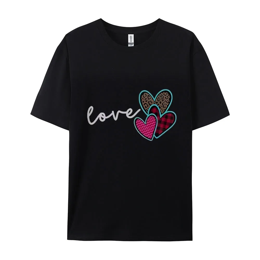 Women Love Leopard Heart Valentine's Day Print  Graphic T-shirt