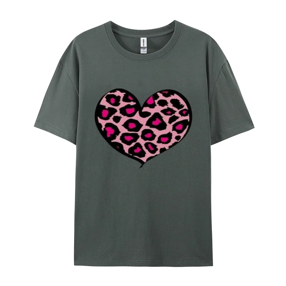 Women Love Leopard Heart Valentine's Day Print  Graphic T-shirt