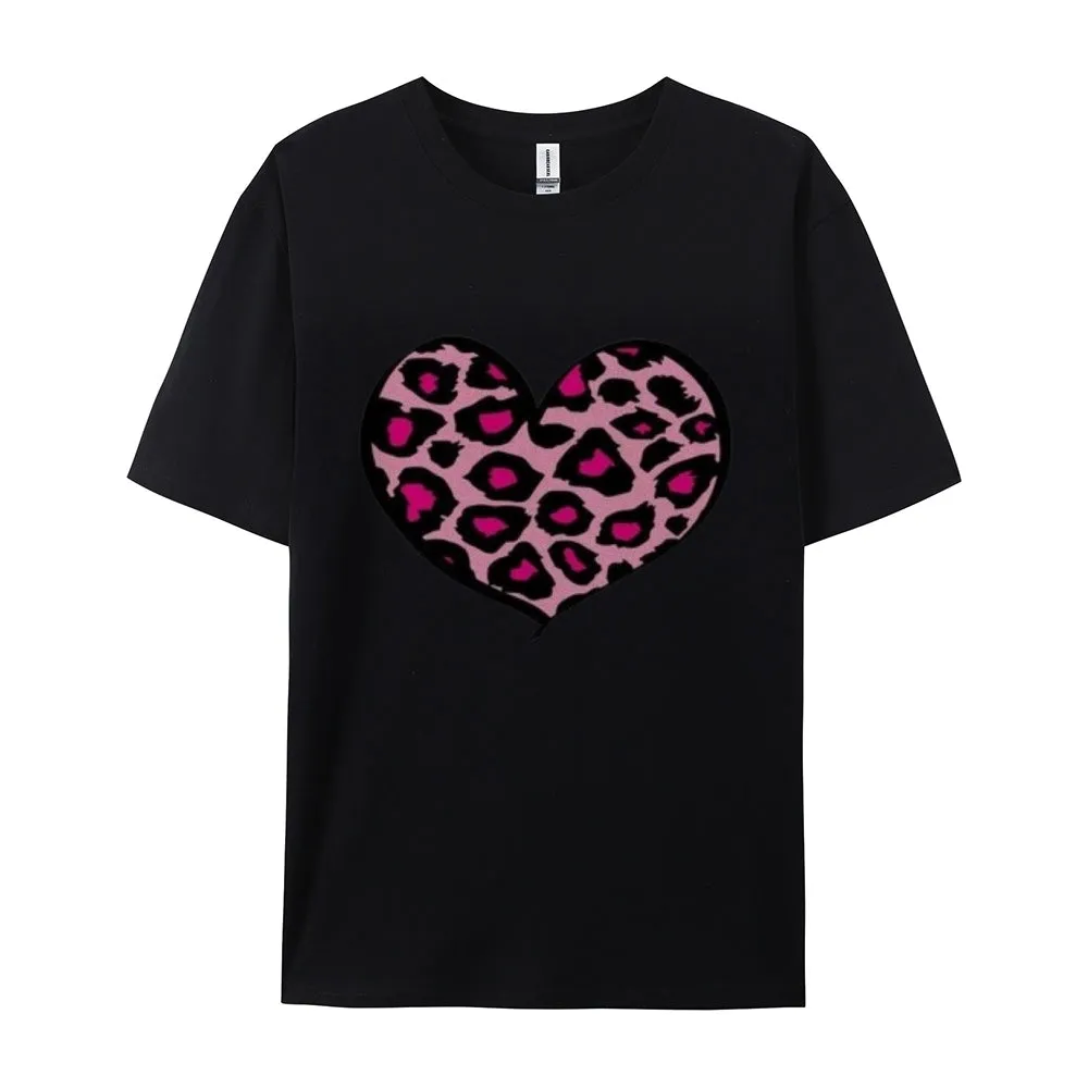 Women Love Leopard Heart Valentine's Day Print  Graphic T-shirt