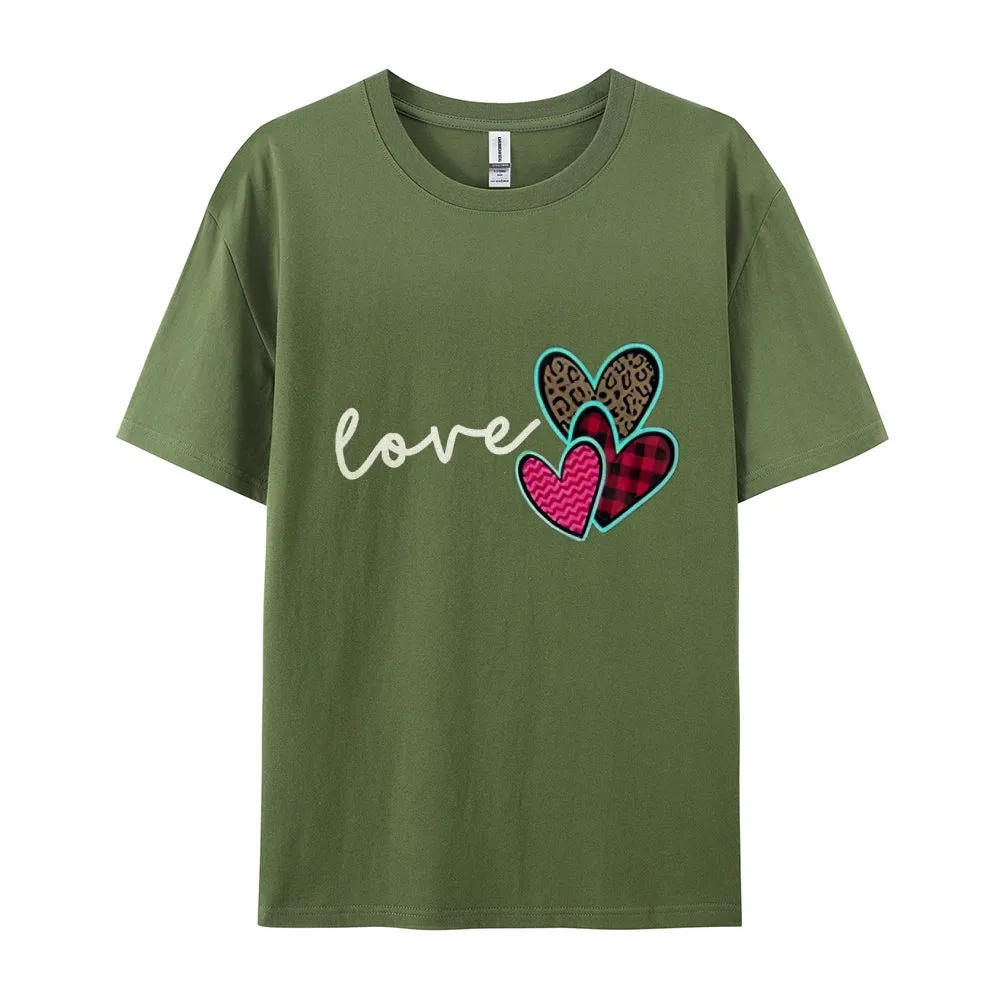 Women Love Leopard Heart Valentine's Day Print  Graphic T-shirt