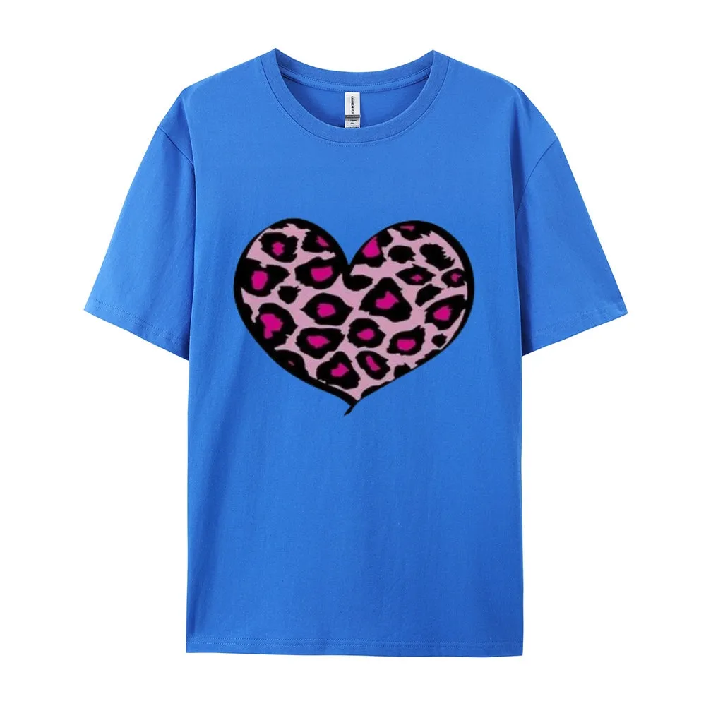 Women Love Leopard Heart Valentine's Day Print  Graphic T-shirt