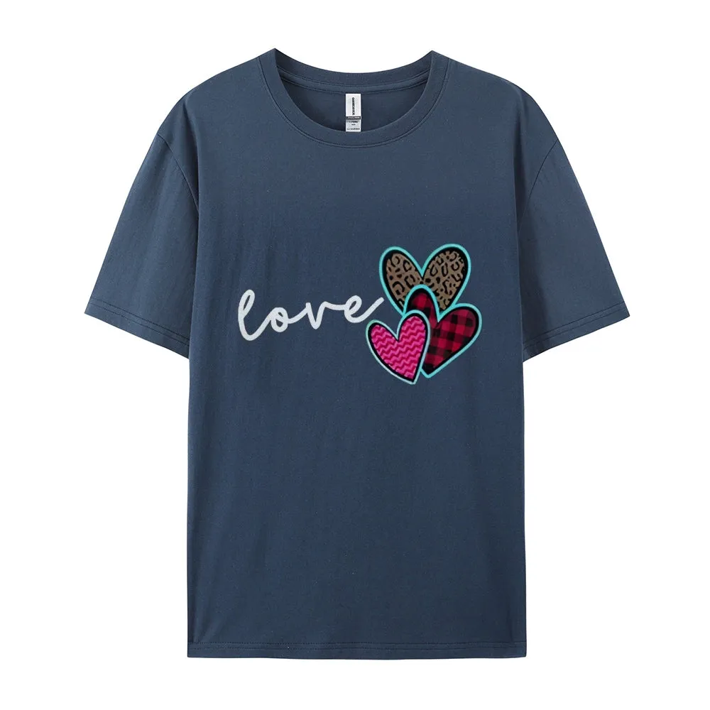 Women Love Leopard Heart Valentine's Day Print  Graphic T-shirt