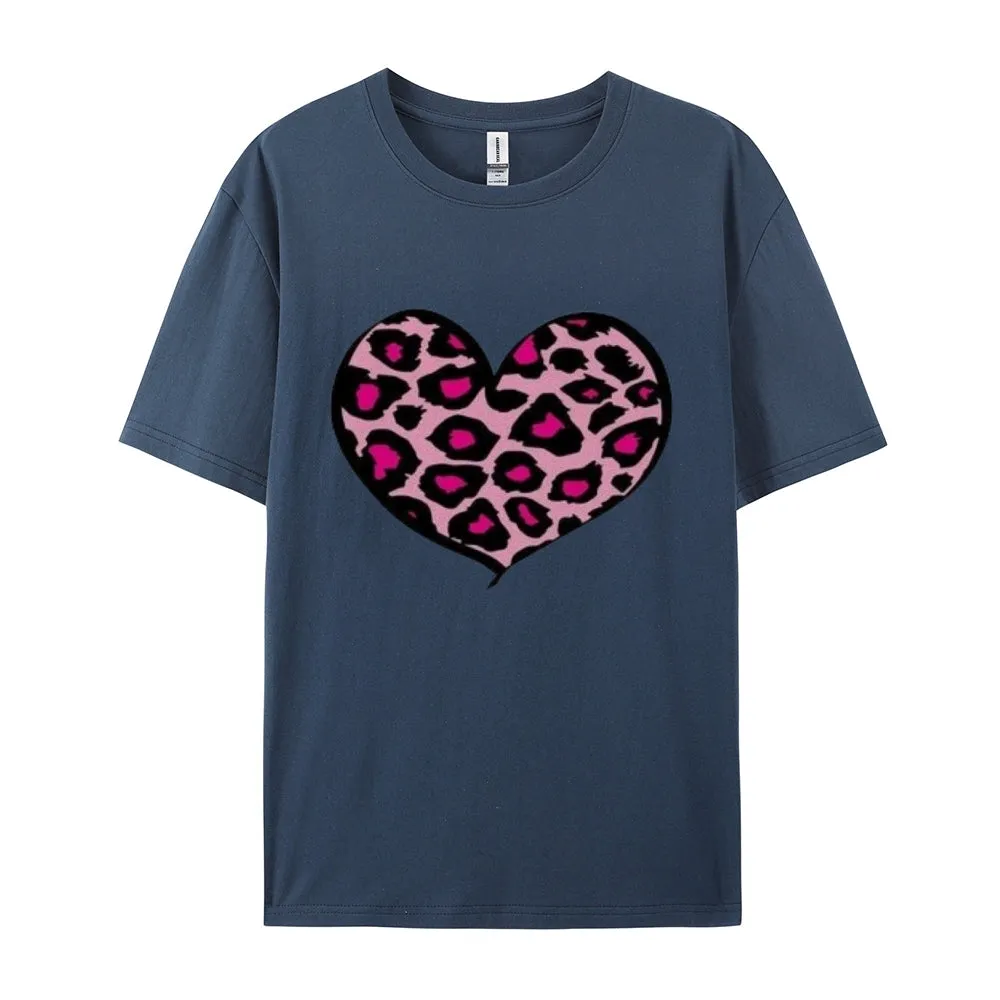 Women Love Leopard Heart Valentine's Day Print  Graphic T-shirt