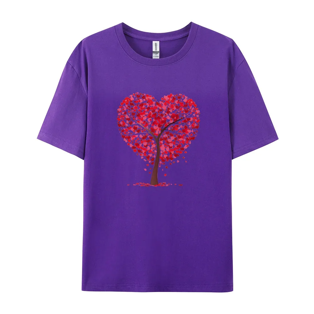 Women Valentine's Day Love Heart Tree Print Graphic T-shirt