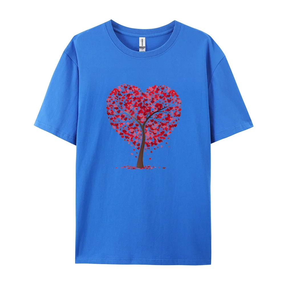 Women Valentine's Day Love Heart Tree Print Graphic T-shirt
