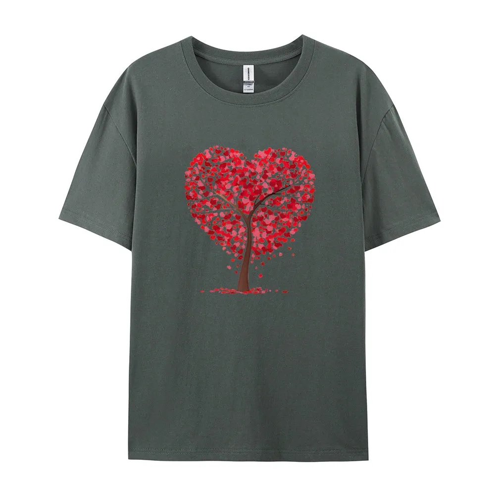 Women Valentine's Day Love Heart Tree Print Graphic T-shirt
