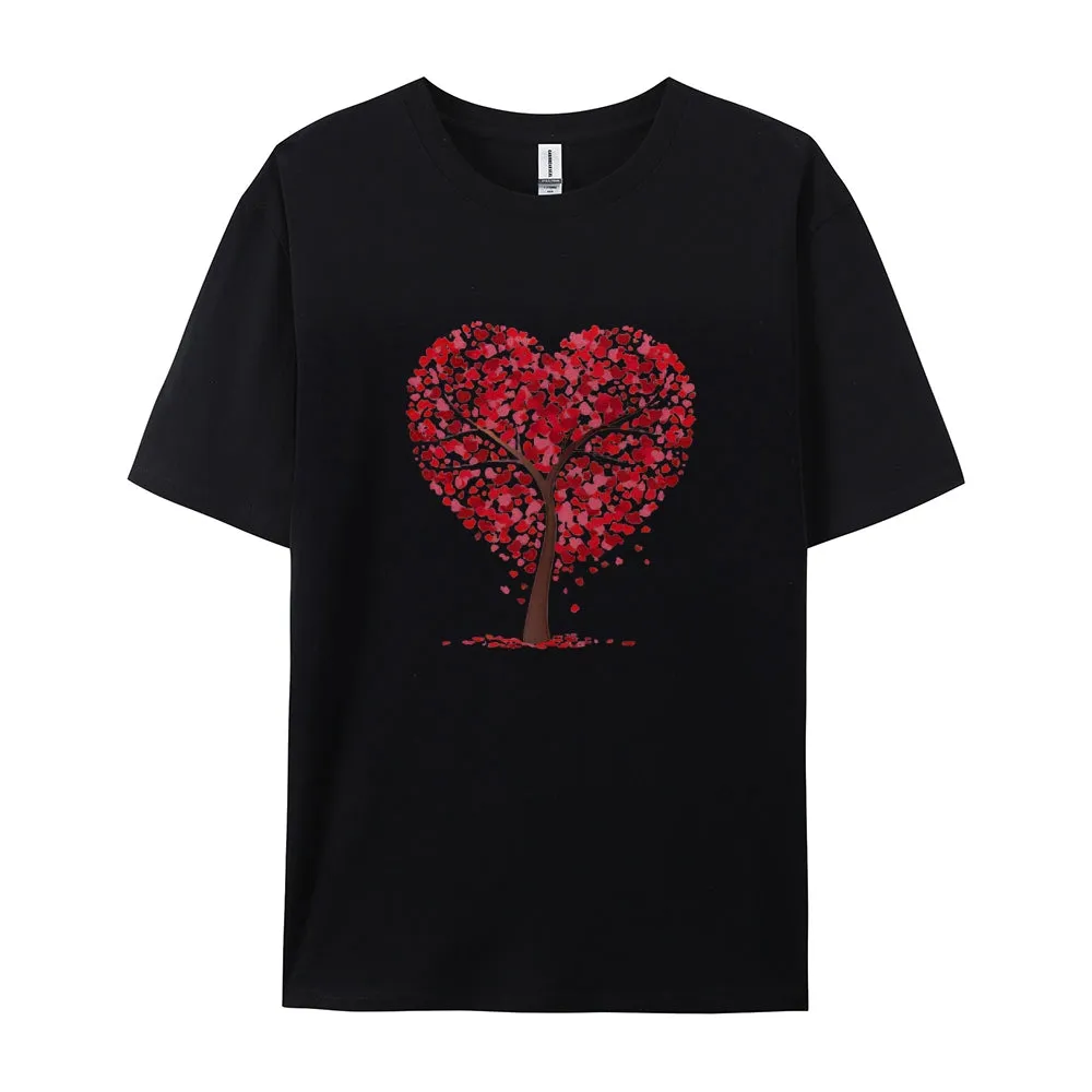Women Valentine's Day Love Heart Tree Print Graphic T-shirt